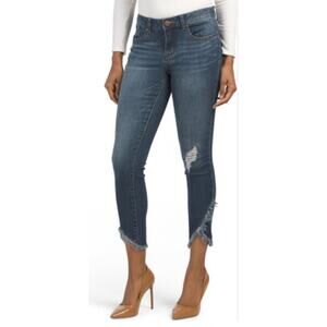 🎄 1822 EUC crop mid-rise distressed medium wash jeans 12 blue